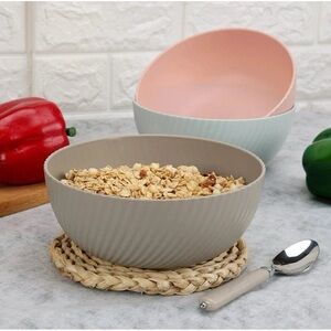 Set of 4 MAINSTAYS Plastic 38oz Cereal Bowls Round Textured BPA Free Beige/gray